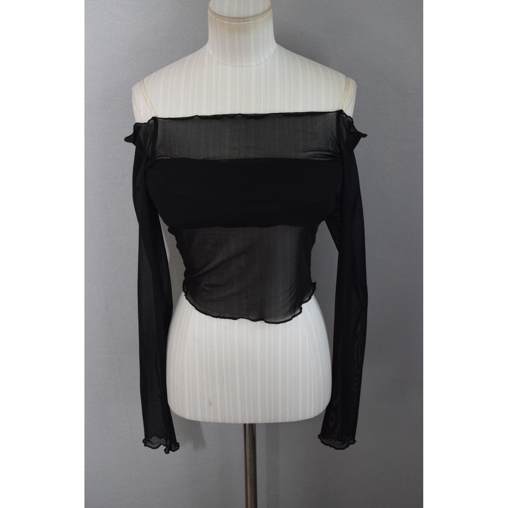 Fashion Nova Mesh Top Medium Black Off Shoulder Sheer Gothic Club Womens New - Picture 1 of 5